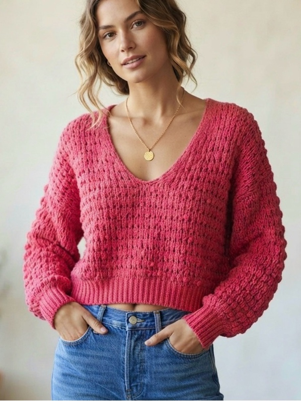 Free People Coconut V-Neck Sweater Size XS